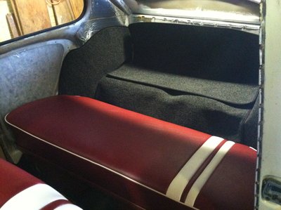 The seat back is being fitted with the carpet and new strap. Door cards still need to be made. Next is the headliner...not looking forward to that but getting some help from Russ Upholstery.