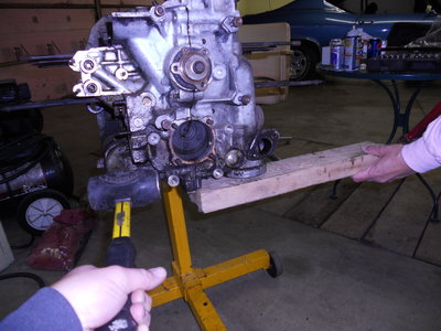 Beginning the split under the oil pump opening.